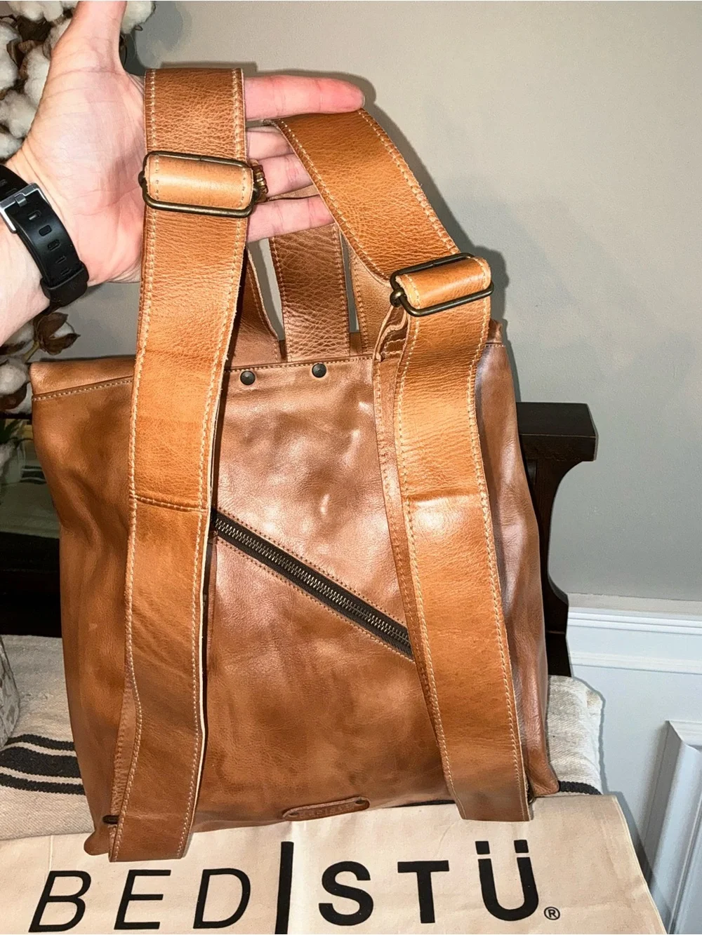 NWT Bed Stu Leather Howie Flapover Leather Backpack Tan Rustic Retail $365